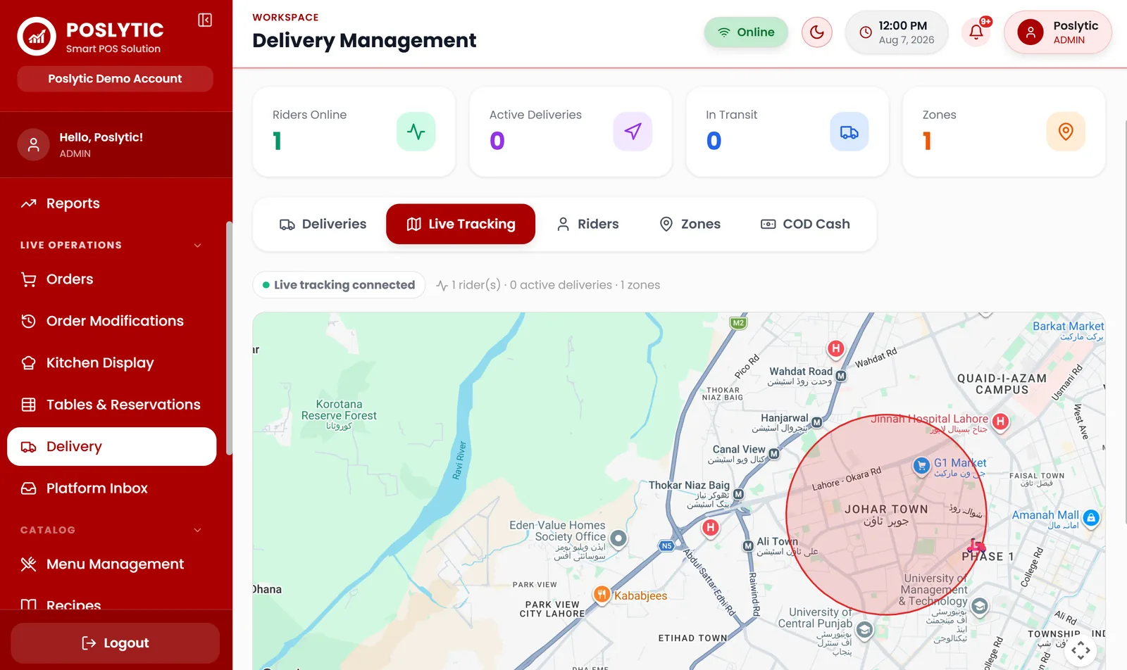 Poslytic delivery management with live map