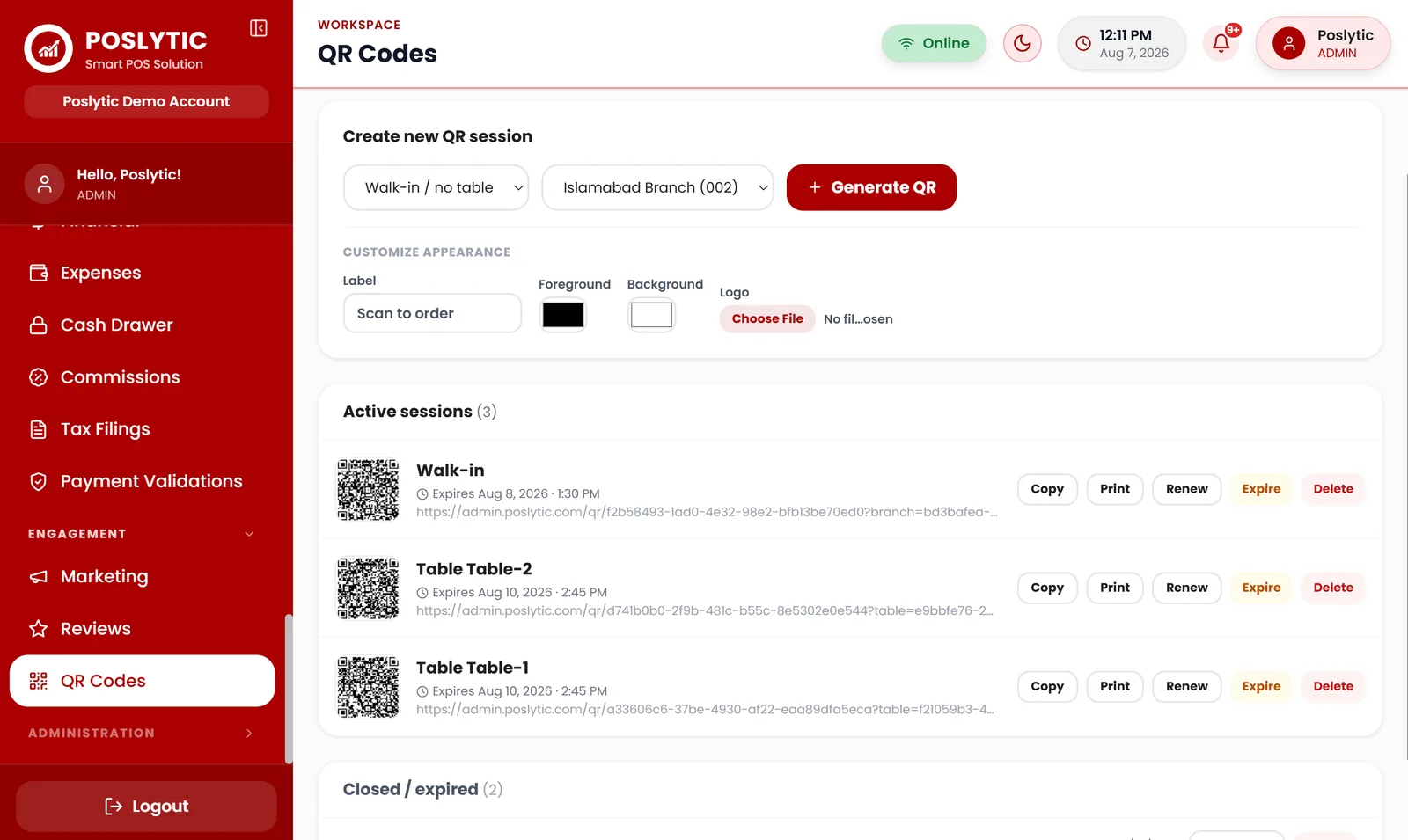 Poslytic QR code manager